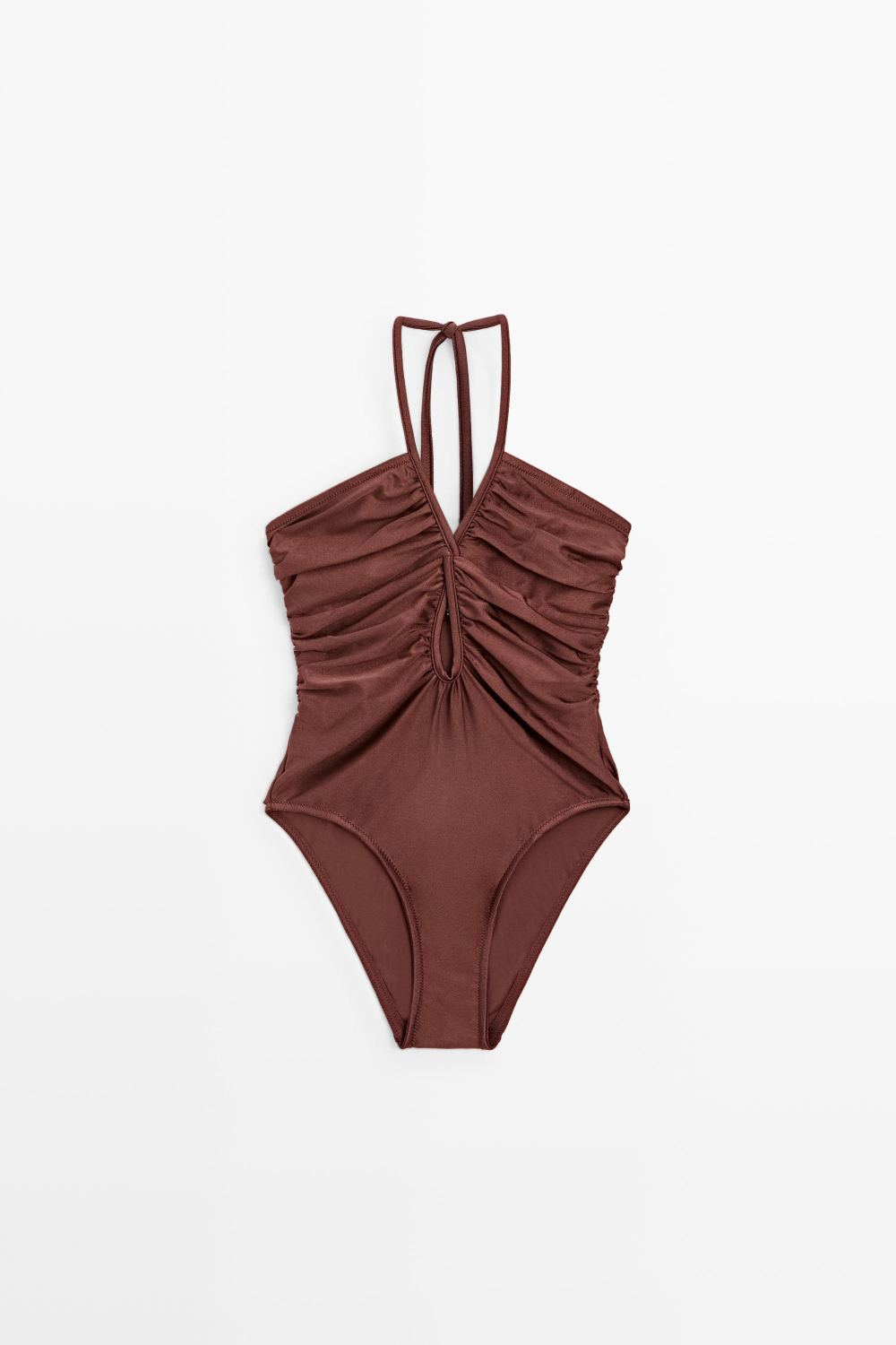 Massimo Dutti Купальник с горловиной халтер с блестками, коричневый