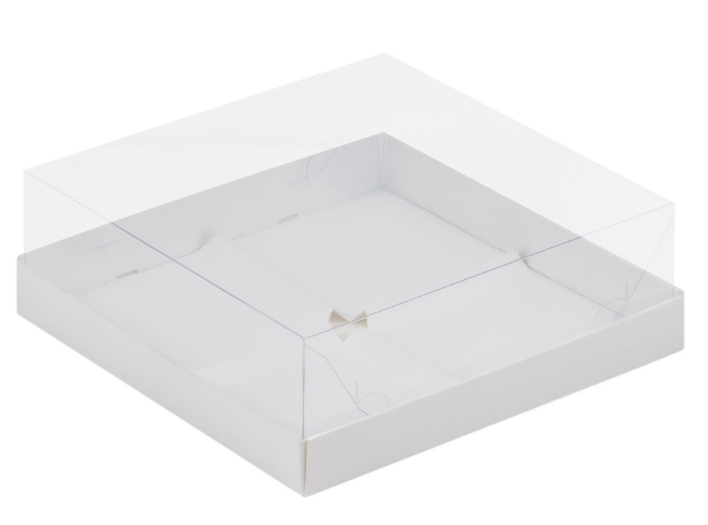 Коробка под муссовые пирожные 4 ячейки 17*17*6см белая с прозрачным куполом
