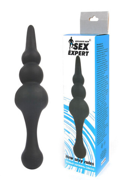 Двусторонний анальный стимулятор переменного диаметра Sex Expert, (21 см) (Цвет: черный)