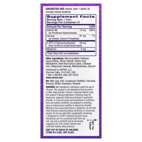 Natrol, мелатонин + 5-HTP, с замедленным высвобождением, 60 двухслойных таблеток
