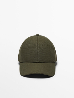 Massimo Dutti Холщовая хлопковая кепка, хаки