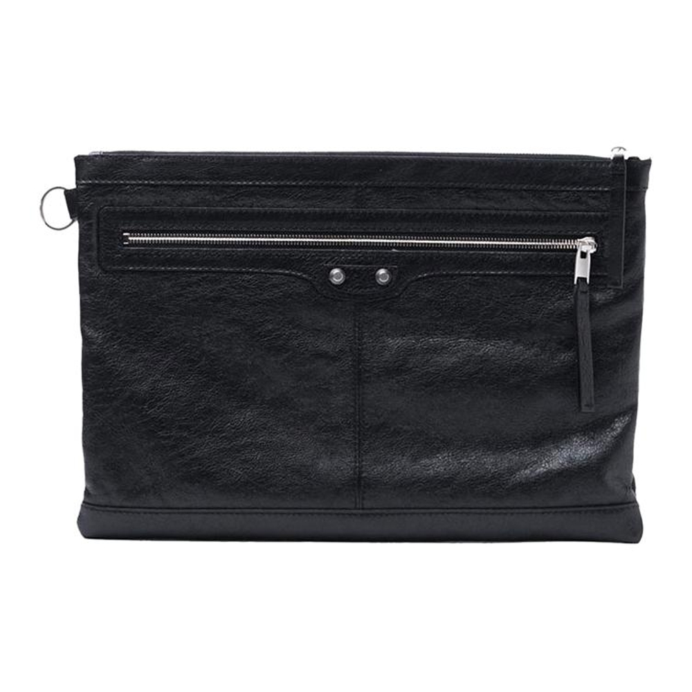 Balenciaga Zip Closure Wool Clutch Men"s Black