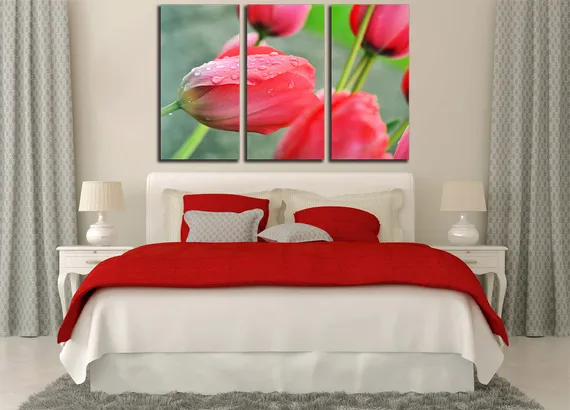 Модульная картина "Розовые тюльпаны"