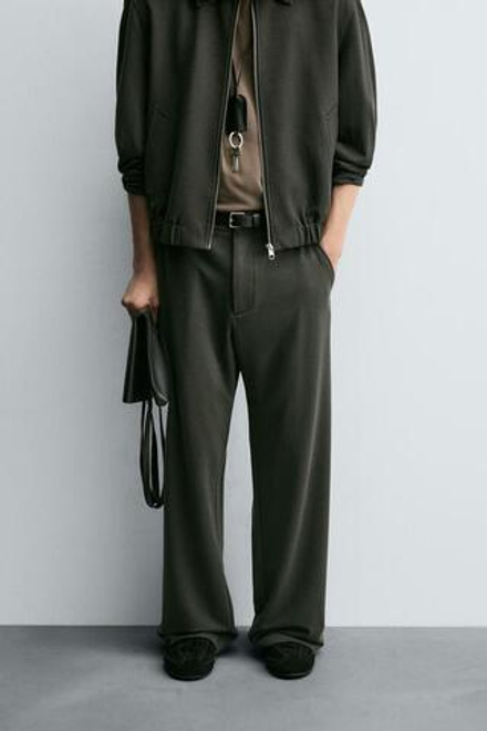 ZARA БРЮКИ RELAXED FIT ИЗ СТРУЯЩЕЙСЯ ТКАНИ, ЗЕЛЕНЫЙ/СЕРЫЙ