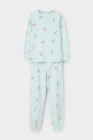 пижама  для девочки  К 1552/голубой опал,кролики и цветы