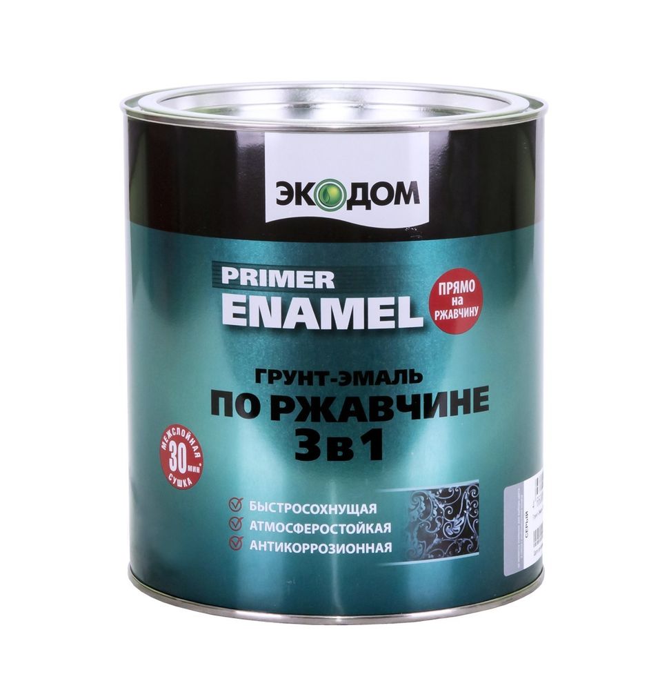 Эмаль-грунт по ржавчине 3в1 ЭКОДОМ  RAL 9005  черная   0,9кг (Рогнеда)
