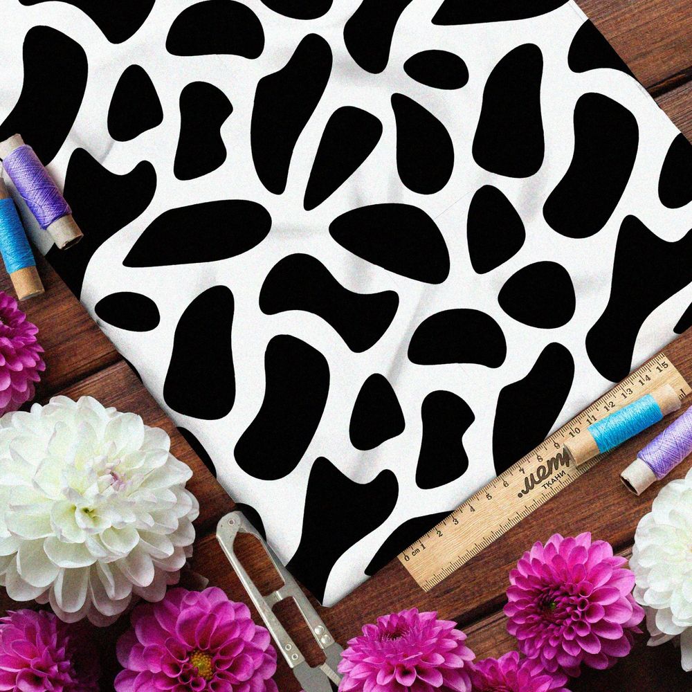 Ткань флис коровий принт