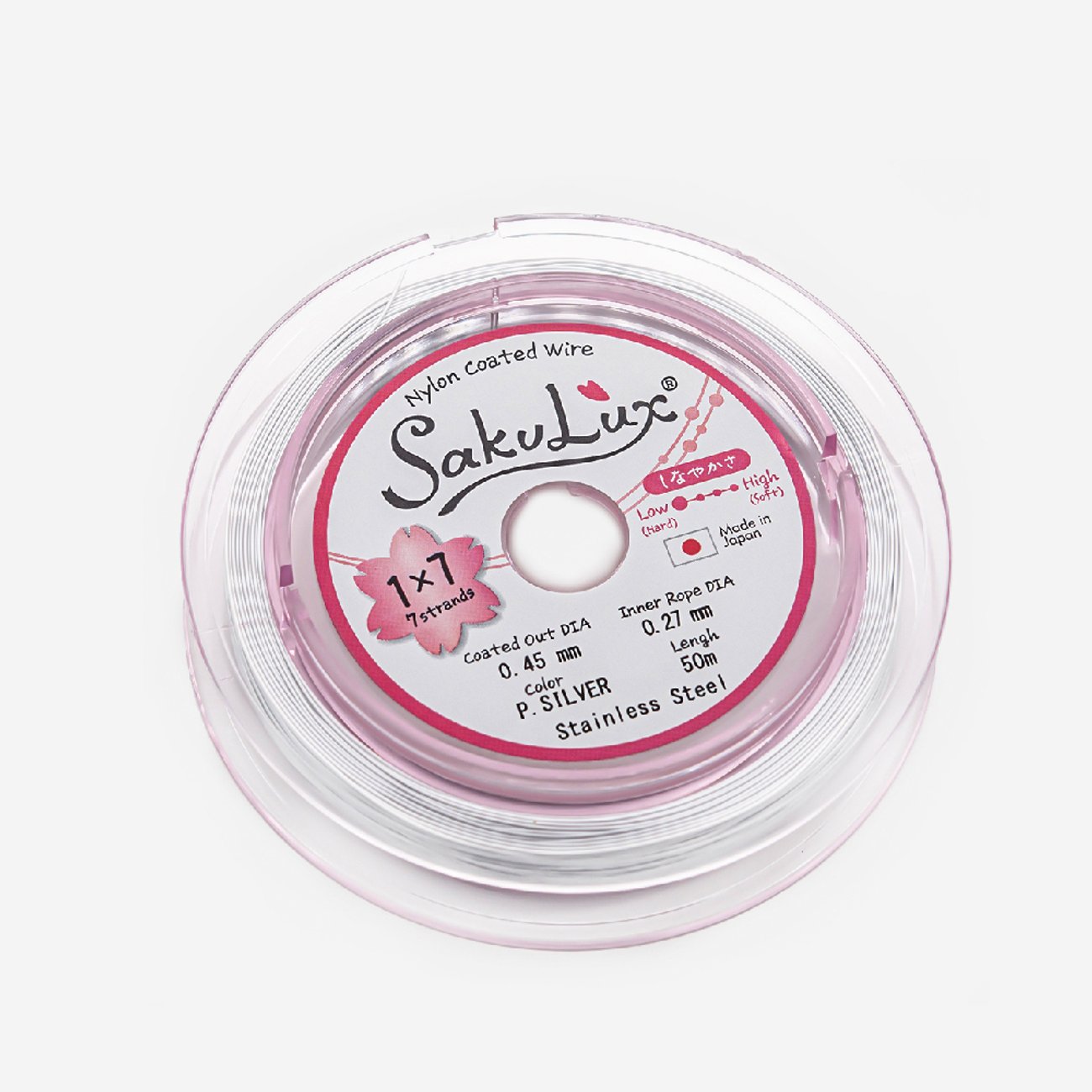 Японский ювелирный тросик SakuLux 7 диаметр 0,45мм, цвет "Жемчужное серебро"