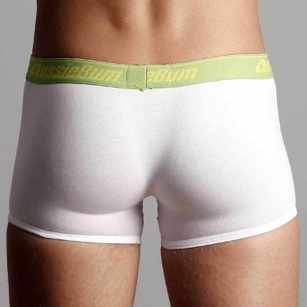 Мужские трусы хипсы белые с зеленой резинкой Aussiebum AB00069