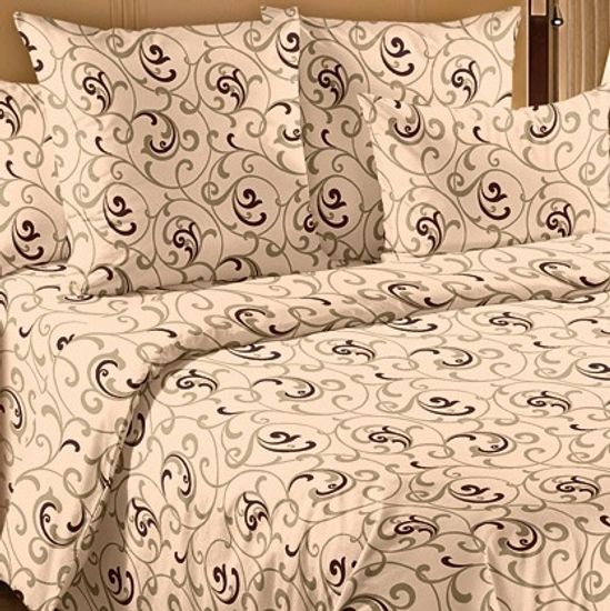 Евро комплект постельного белья Вензель перкаль бежевый