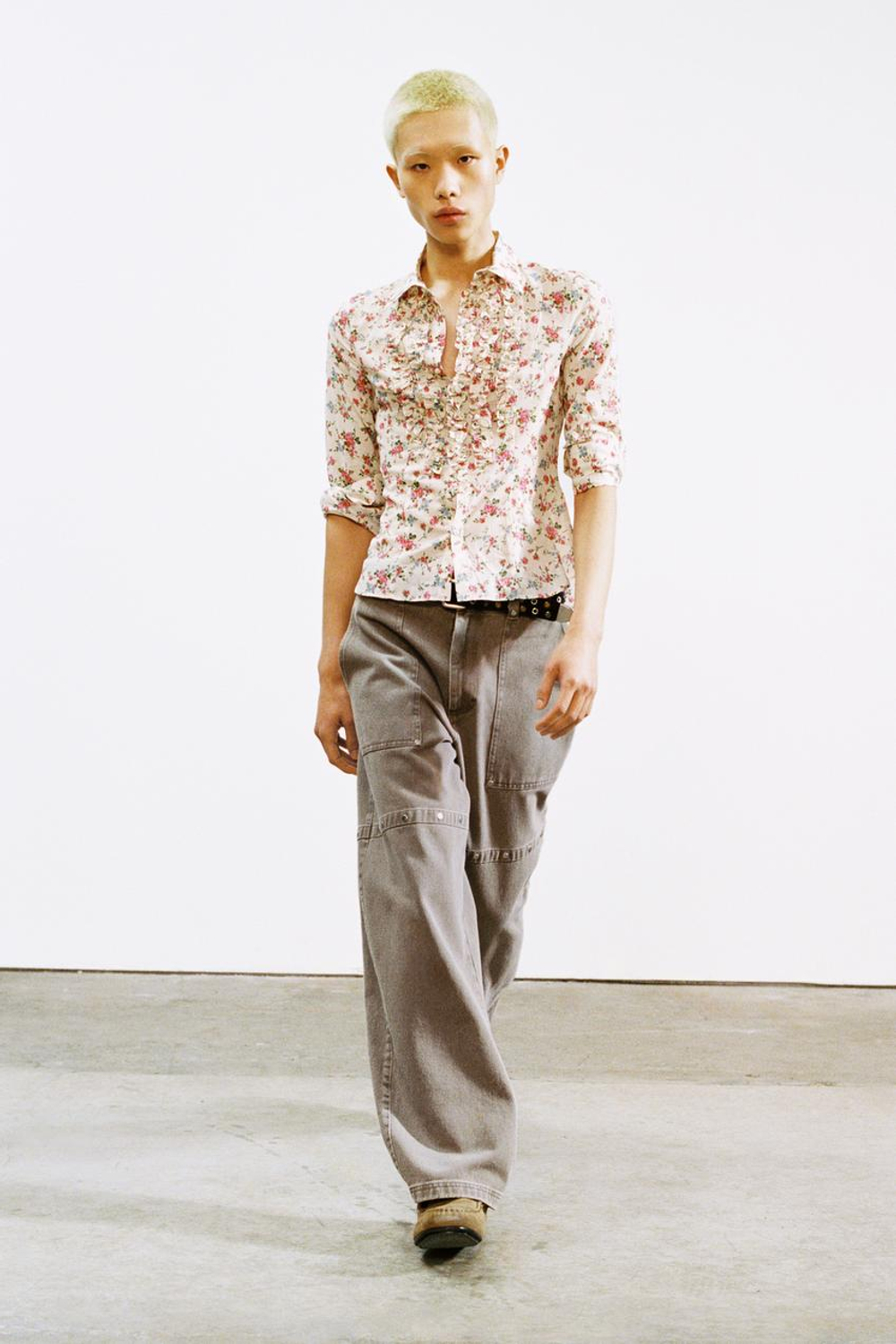 ZARA РУБАШКА С ЦВЕТОЧНЫМ ПРИНТОМ И ВОЛАНАМИ, РАЗНОЦВЕТНЫЙ