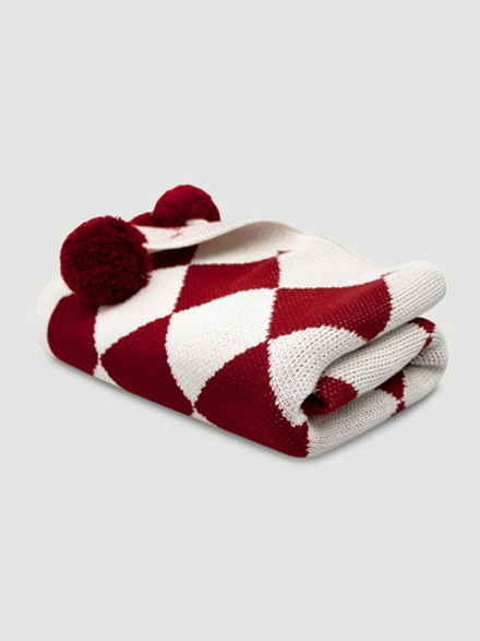 Вязаный плед Mjölk Milk/Red