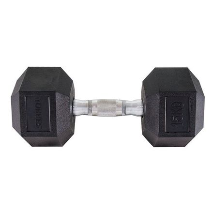 Гантель TORRES 15 кг, PL51915, металл в резиновой оболочке, форма шестигранник, черный