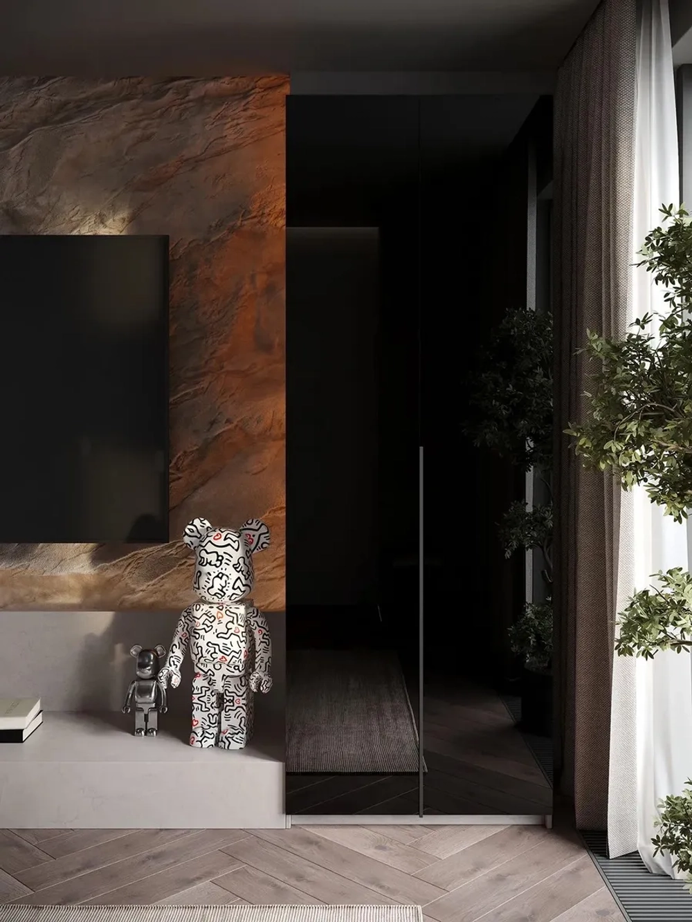 Шкаф Распашной Серый/Черный 81х220x52,5 SOHO полки и ручка