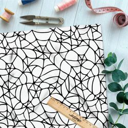 Ткань шифон крупная чёрная паутина на белом фоне