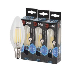Лампа светодиодная ЭРА F-LED B35-7W-840-E14 7Вт филамент свеча нейтральный белый свет Е14 | Филаментные декоративные