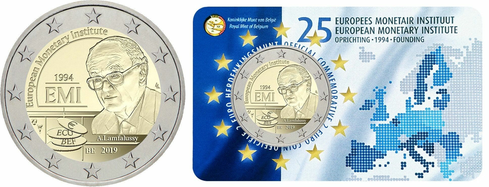 Бельгия 2 евро, 2019 25 лет Европейскому валютному институту UNC
