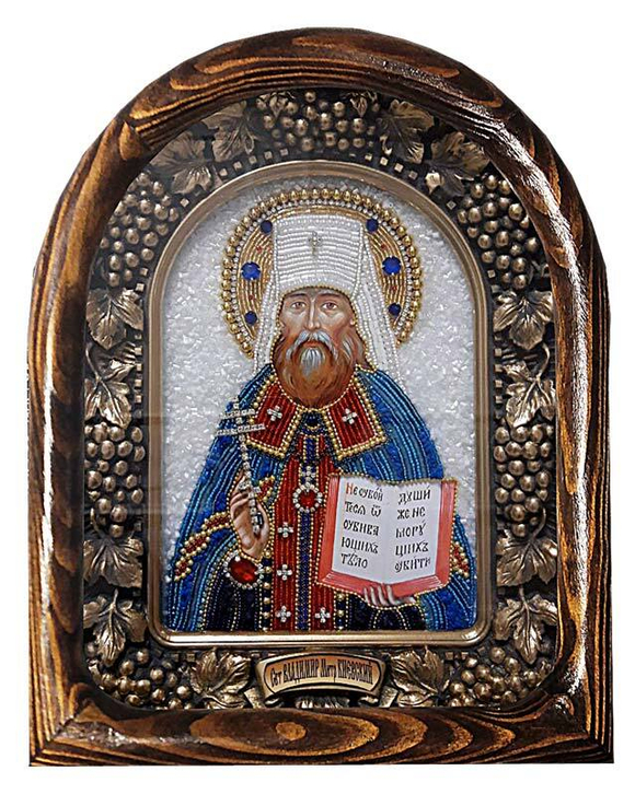 Дивеевская икона святитель Владимир митрополит Киевский, печать, натуральные камни и бисер