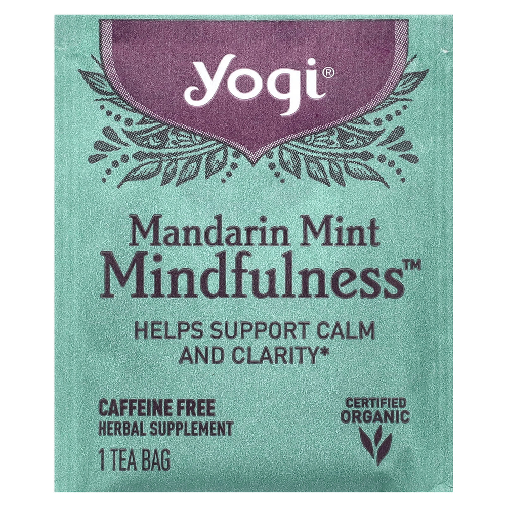 Yogi Tea, Mindfulness™, мандарин и мята, без кофеина, 16 чайных пакетиков, 32 г (1,12 унции)