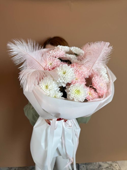 Букет "Ангел", Хризантема, перья