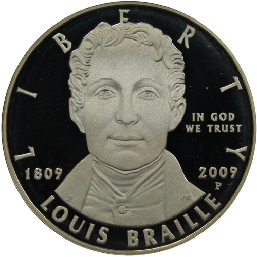 1 доллар Луи Брайль. 200 лет со дня рождения Двор Р 2009 г США Proof