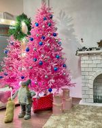 Заснеженная розовая елка «Фэнтези» (Литая хвоя) 250 см / 2,5 м