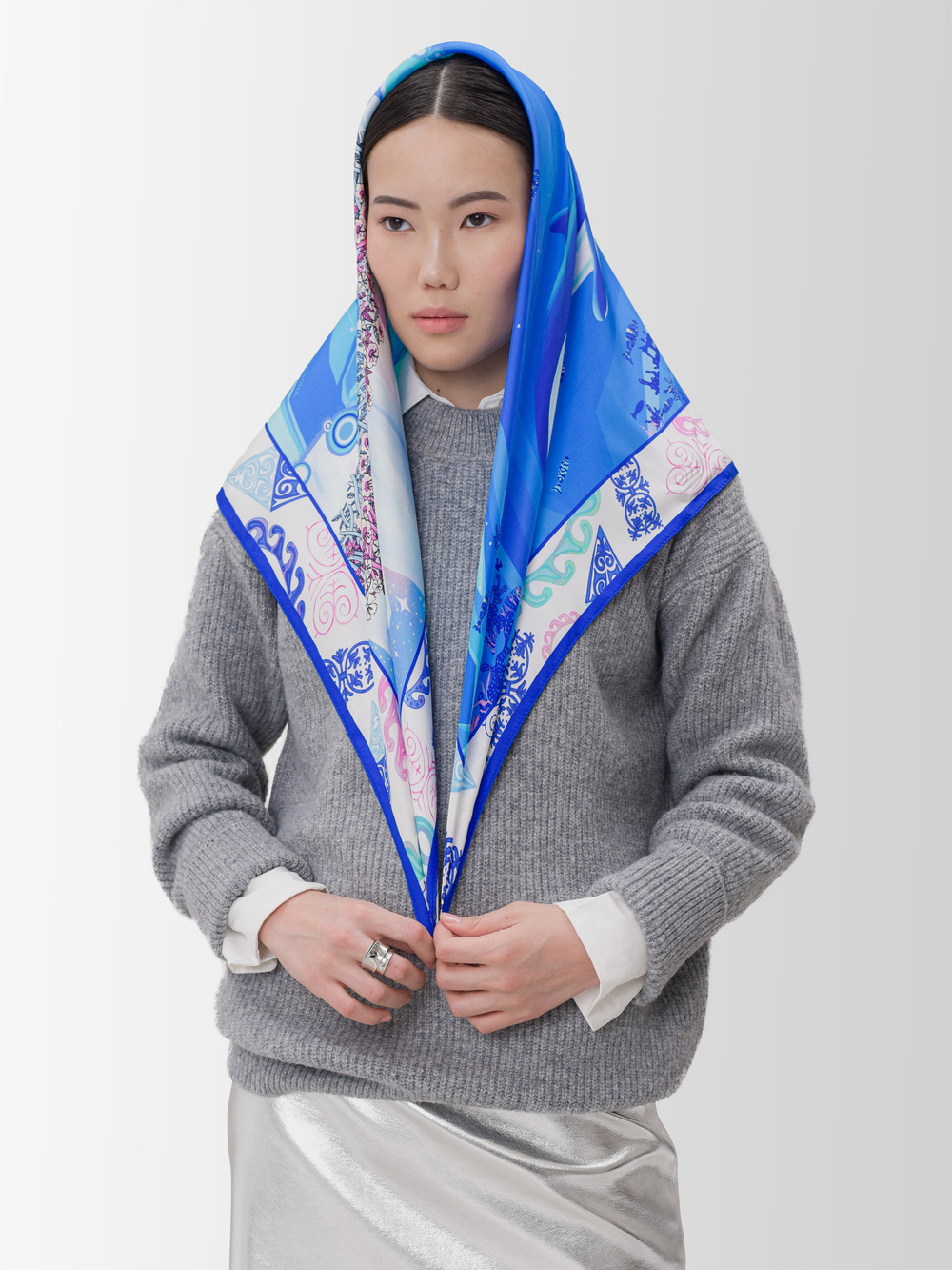 Платок «Весна в Арктике» 100% шёлк