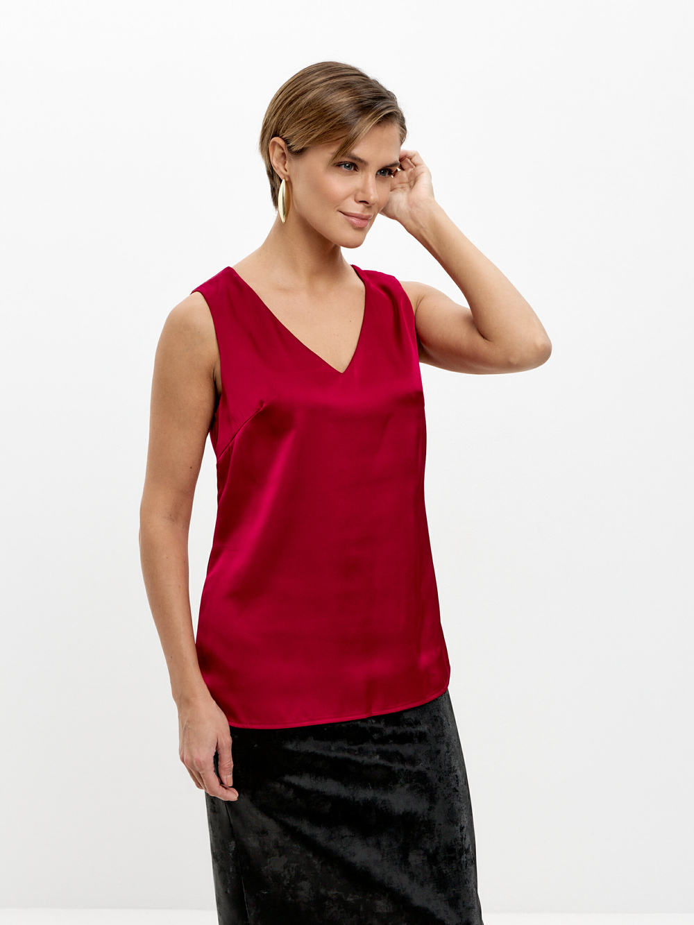 Брусничный атласный топ Лея