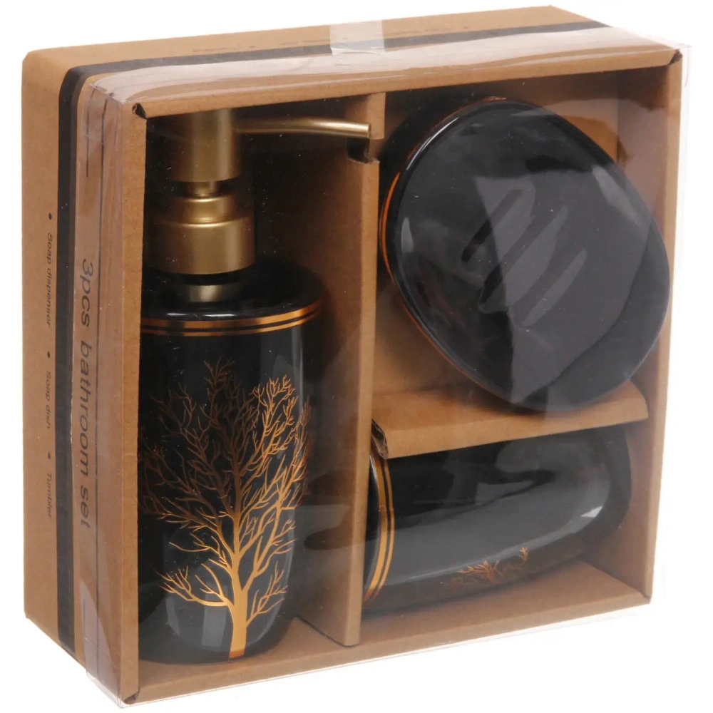 Набор для ванной из 3-х предметов керамический «Дерево» черный