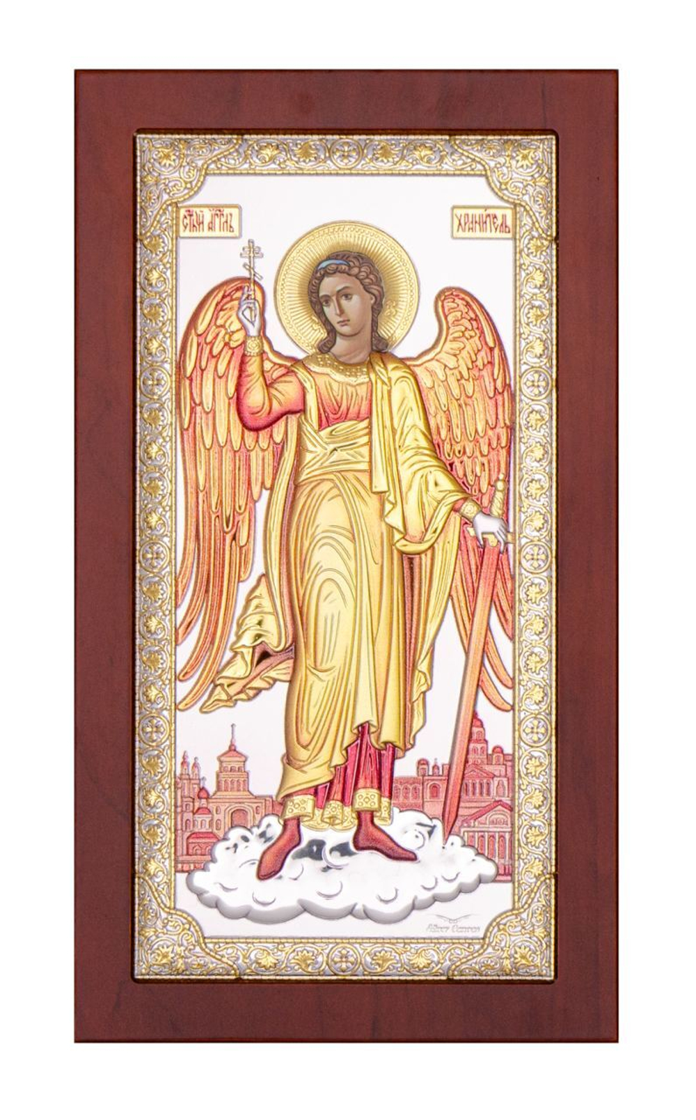 Ангел Хранитель, икона ростовая, красное дерево, эмаль 122х217