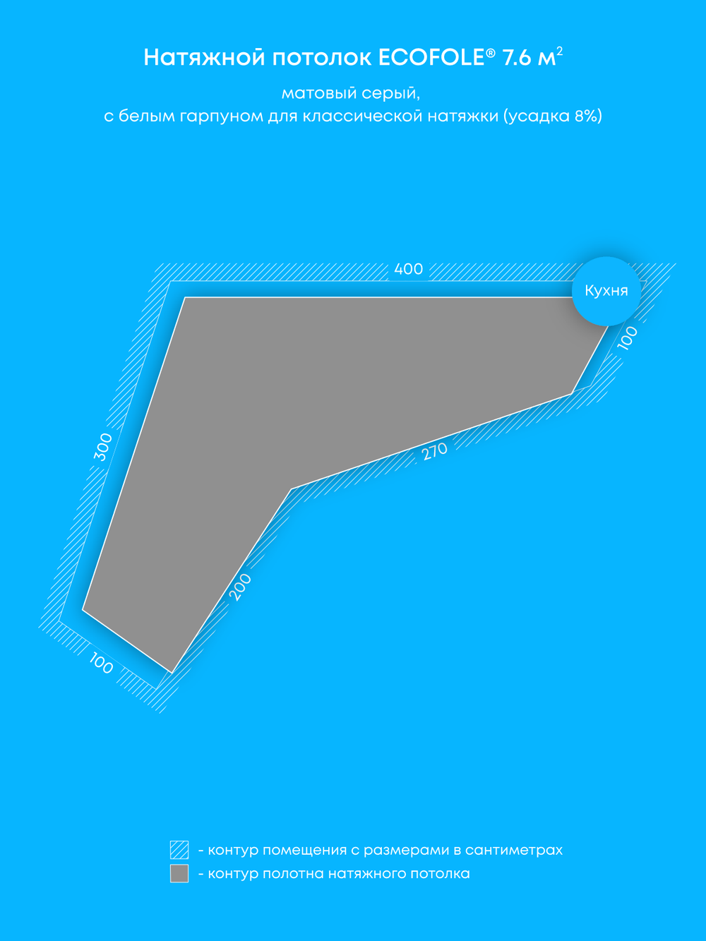 Матовый натяжной потолок 7.6 м2