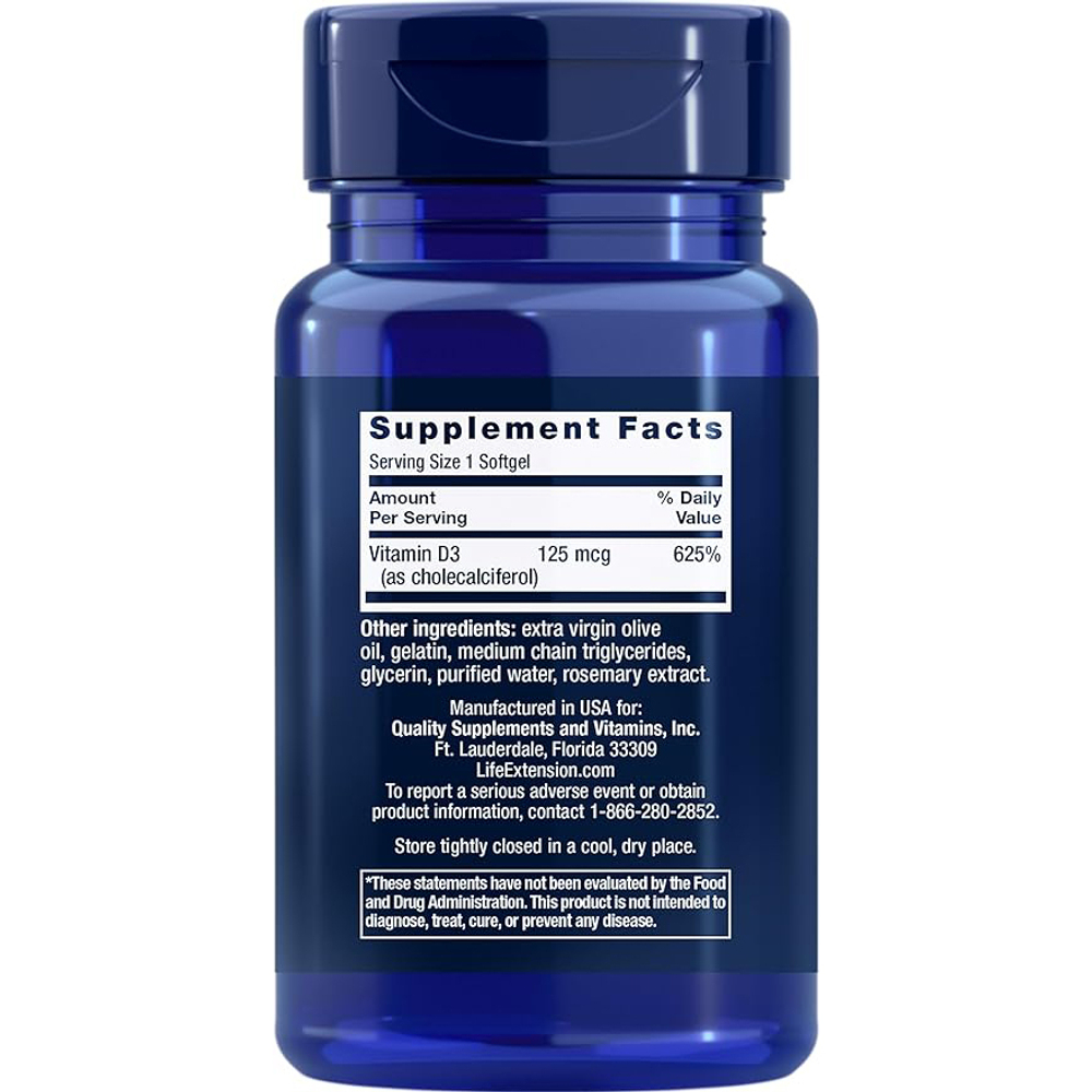 Vitamin D3 125 мкг (5000 IU) 60 капсул Life Extension