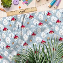 Ткань ниагара красный домик с белым деревом