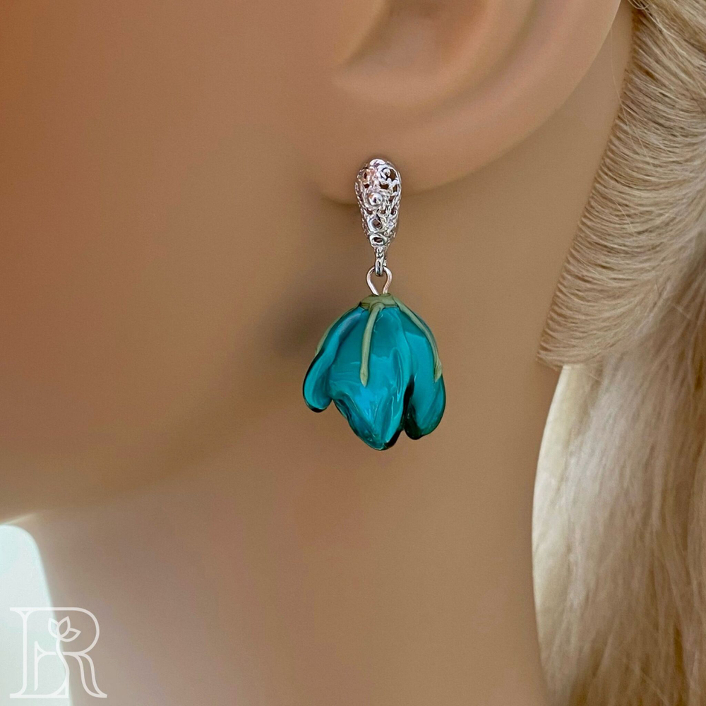 LEFIREL' Серьги серебряные женские "Мэдис" с цветами из муранского стекла / ювелирные украшения из родированного серебра 925