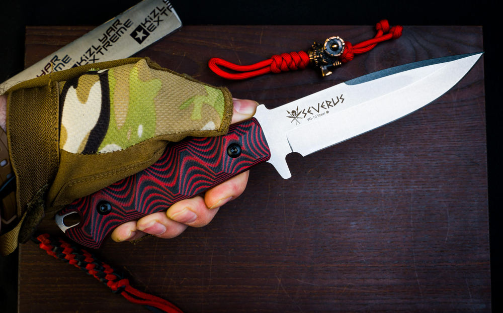 Тактический нож Severus VG-10 (Cryo) StoneWash Kydex Черно-Красный