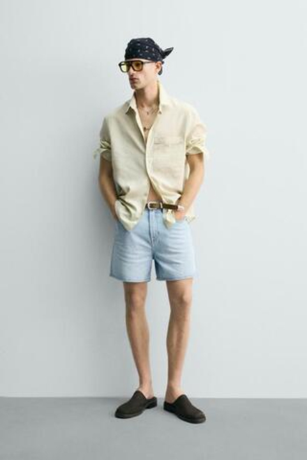 ZARA ДЖИНСОВЫЕ ШОРТЫ RELAXED FIT, ГОЛУБОЙ