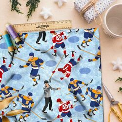 Ткань атлас хоккеисты на льду