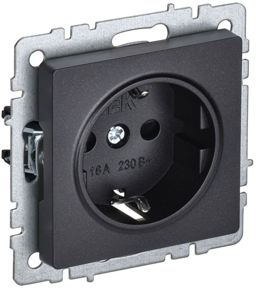 Розетка BRITE РС14-1-0-БрЧ 16А с заземл. защ. шторки механизм черн. IEK BR-R14-16-K02