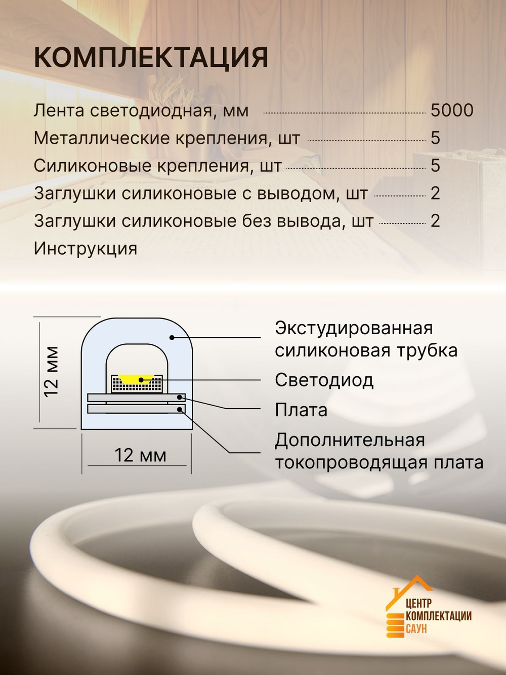 Светодиодная термостойкая лента для бани и сауны 5 метров