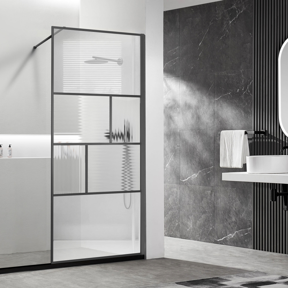 Душевая перегородка Волк-Ин (Walk-In) VSW-1HC800CFGM, 800*2000, вороненая сталь, стекло прозрачное/рифленое