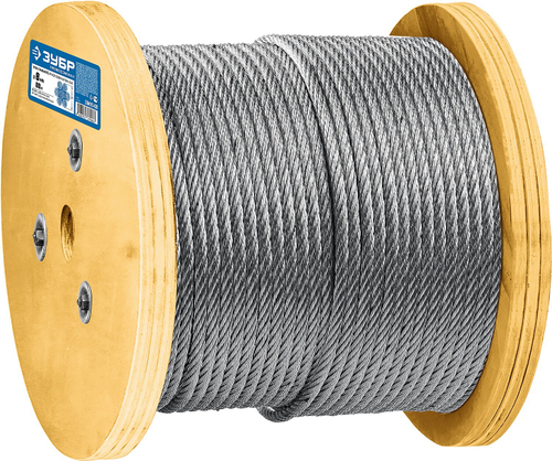 Трос грузоподъемный стальной, оцинкованный, DIN 3060, d=8 мм, L=80 м, ЗУБР Профессионал