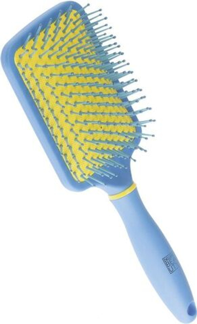 Dewal Beauty Щетка серия "Ягода" массажная с нейлоновым штифтом, квадратная, синяя с желтым