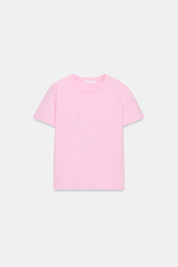 ZARA ХЛОПКОВАЯ ФУТБОЛКА В СТИЛЕ РУСТИК, РОЗОВЫЙ