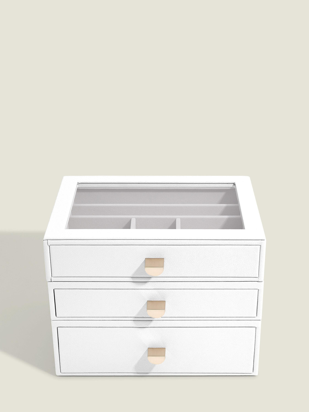 Органайзер для украшений и часов со стеклянной крышкой Stackers Classic Jewellery Box, 3 секции - White Pebble