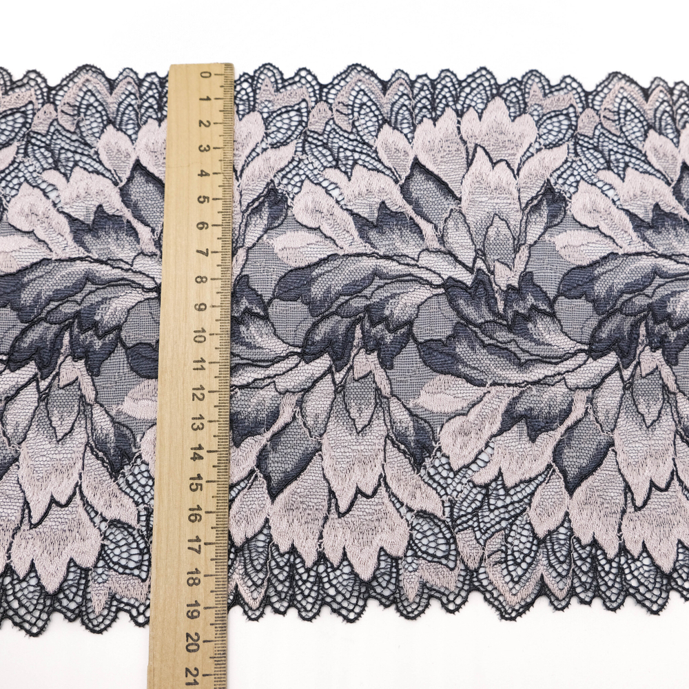 Кружево эластичное ПУДРА/СЕРЫЙ, 19см, Китай