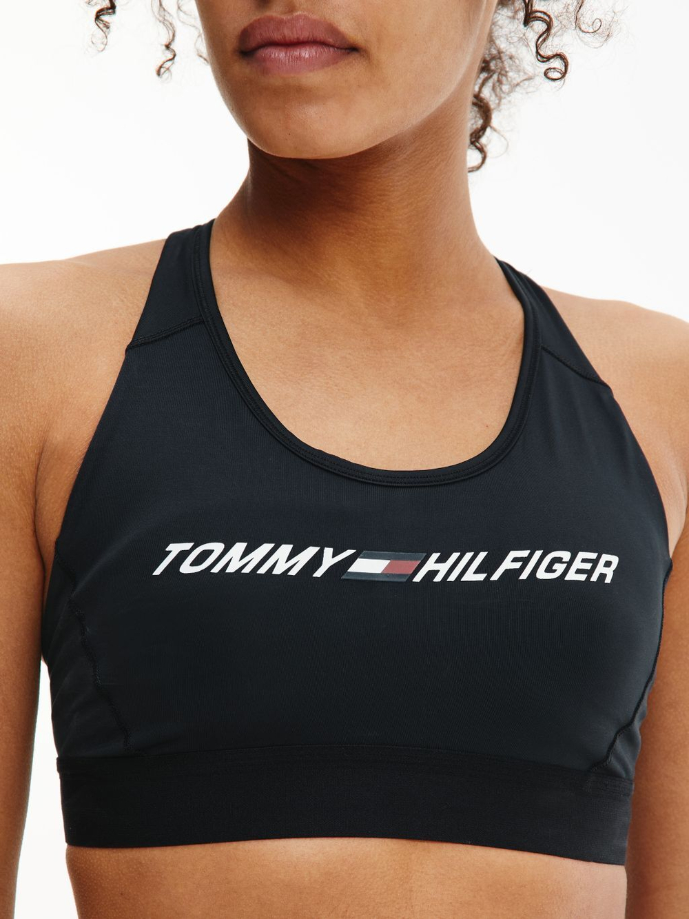Теннисный бюстгальтер Tommy Hilfiger Mid Intensity Graphic Racer Bra - Black