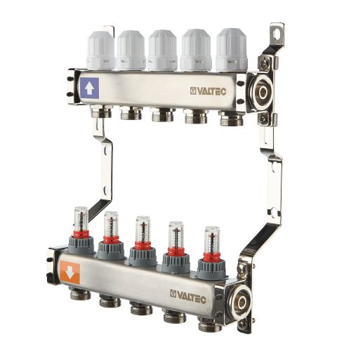 Коллекторный блок Valtec 1"x3/4" 9 выходов с расходомерами (нерж. сталь) VTc.579.EMN.0609