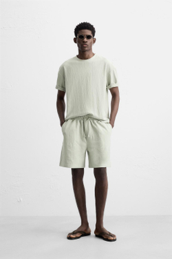 ZARA ФУТБОЛКА RELAXED FIT ИЗ РЕЛЬЕФНОЙ ТКАНИ, СЕРО-СИНИЙ