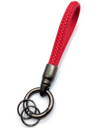 Брелок для ключей Кожа Хлястик (декор плетенка) X105-A-RD красный