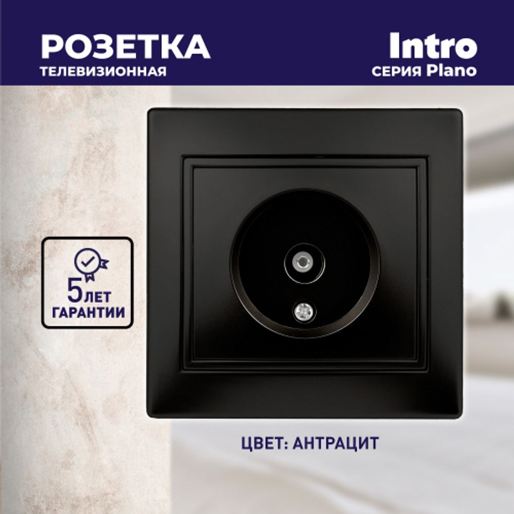Розетка Intro Plano 1-301-05 TV одиночная, IP20, СУ, Plano, антрацит